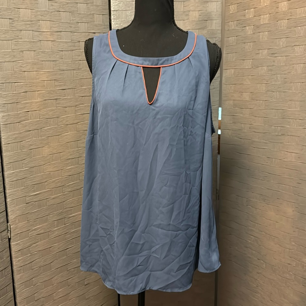 Steel Blue ModCloth Blouse with Rust Piping Detail 1X
